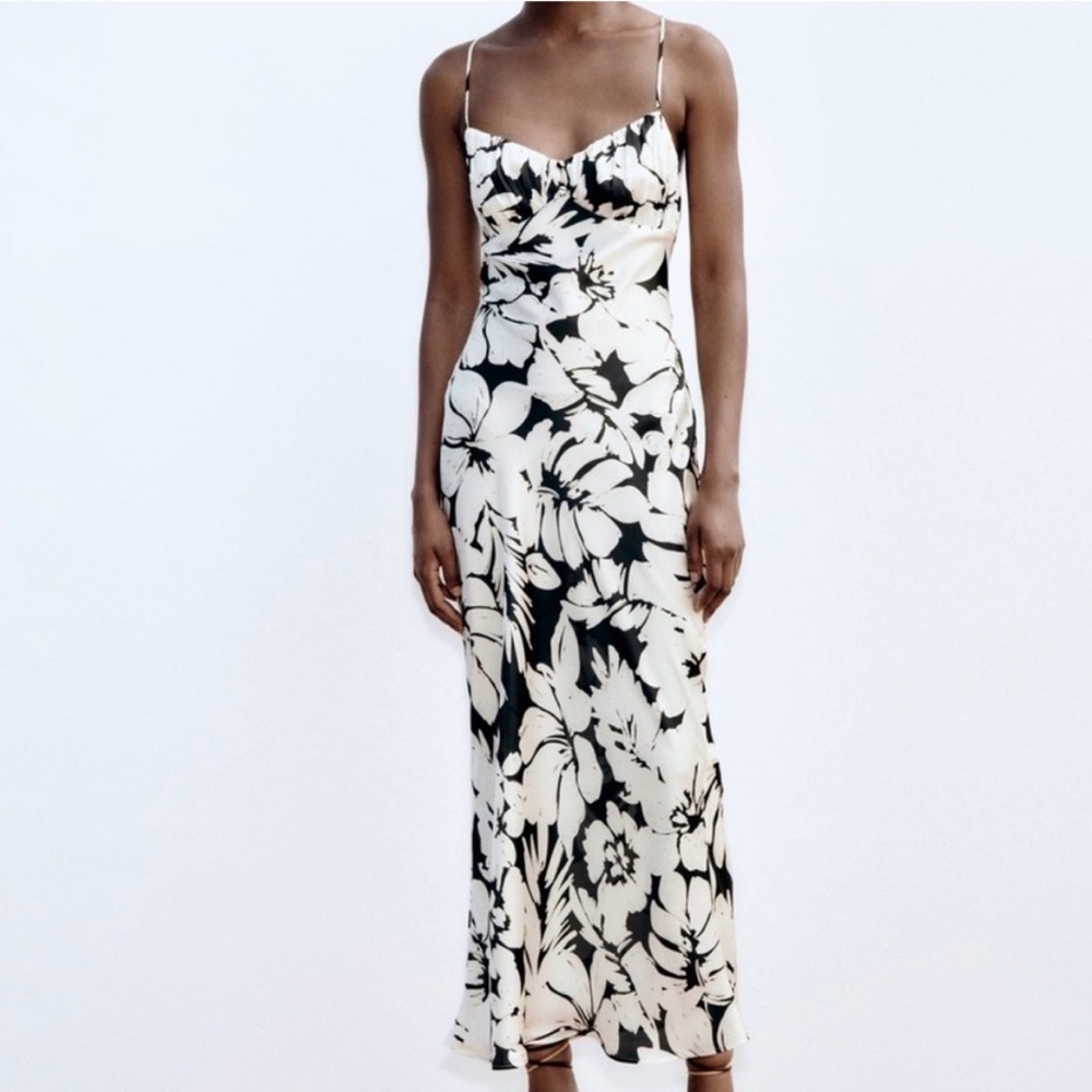ZARA satin floral dress